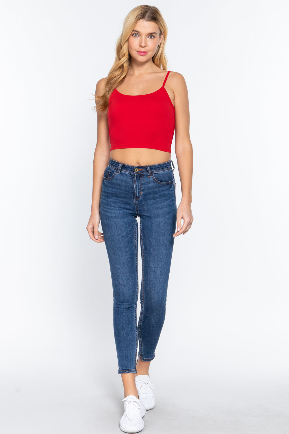 Women's Round Neck Removable Bra Cup Cotton Crop Top Cami Tank Adjustable Straps