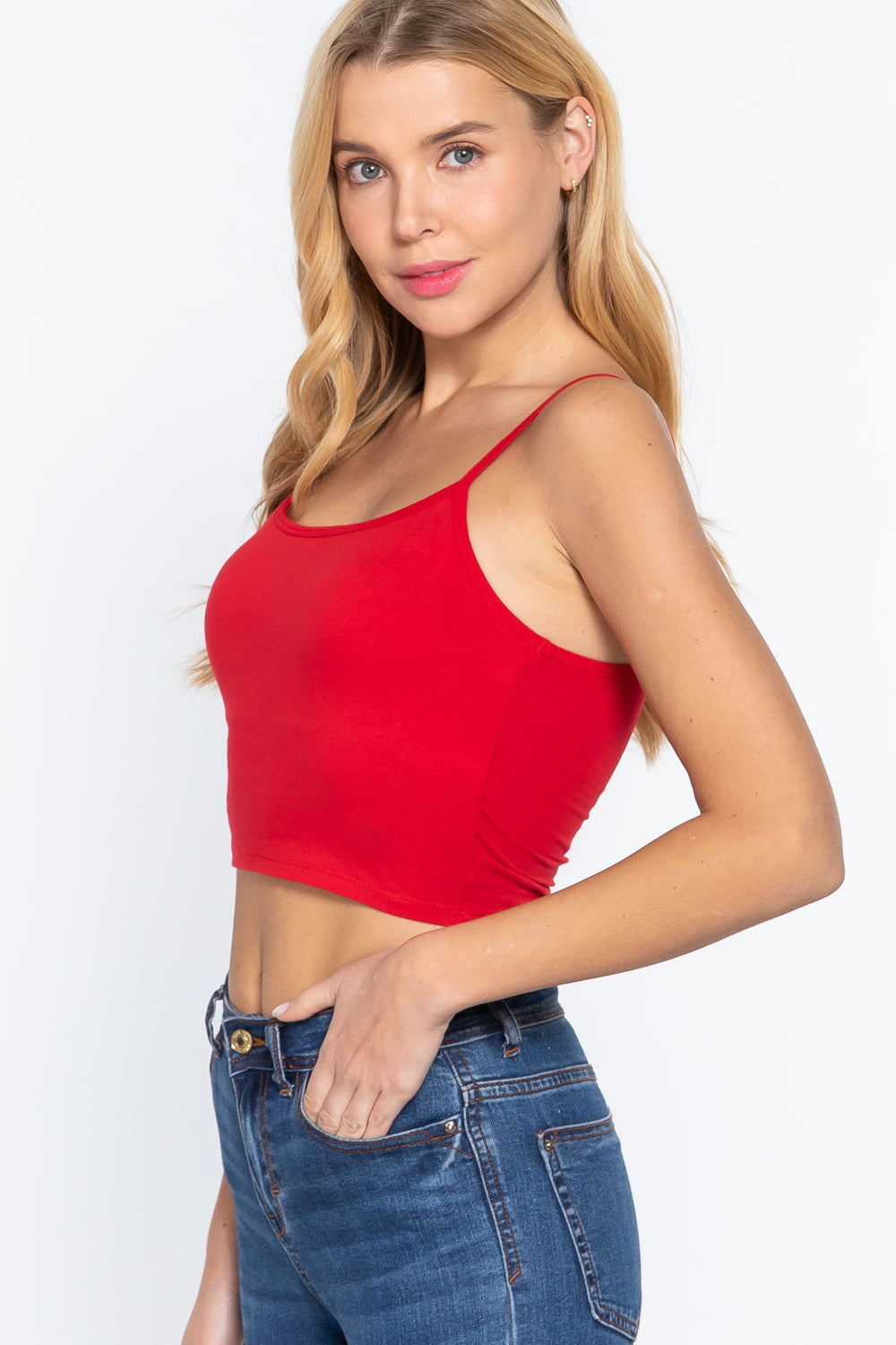 Women's Round Neck Removable Bra Cup Cotton Crop Top Cami Tank Adjustable Straps