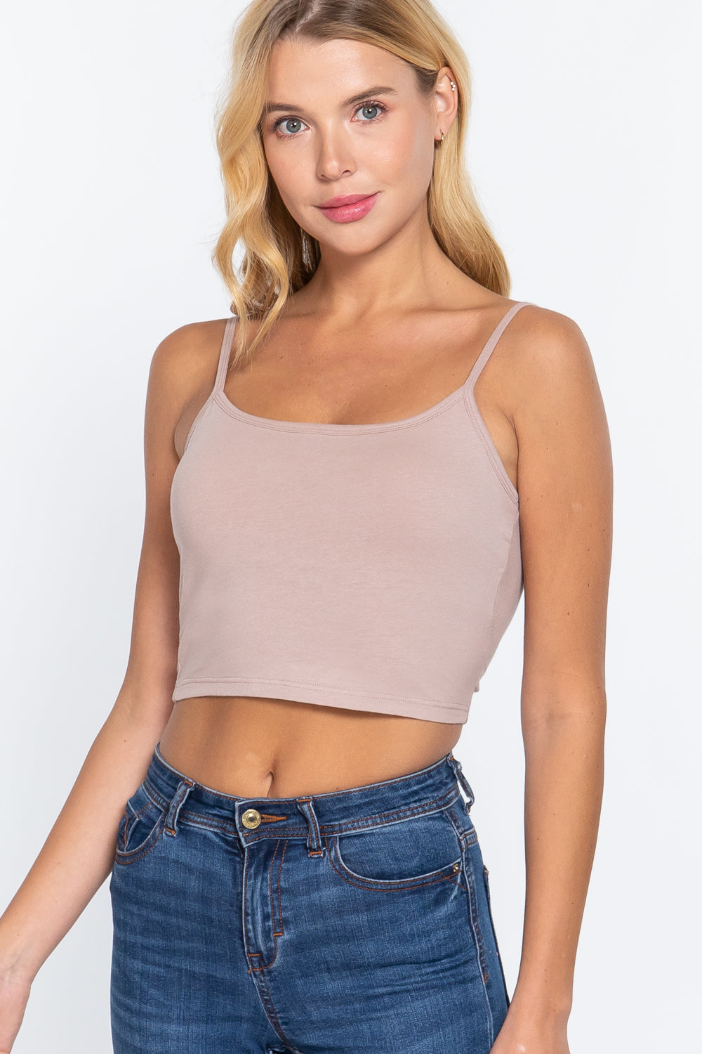 Women's Round Neck Removable Bra Cup Cotton Crop Top Cami Tank Adjustable Straps