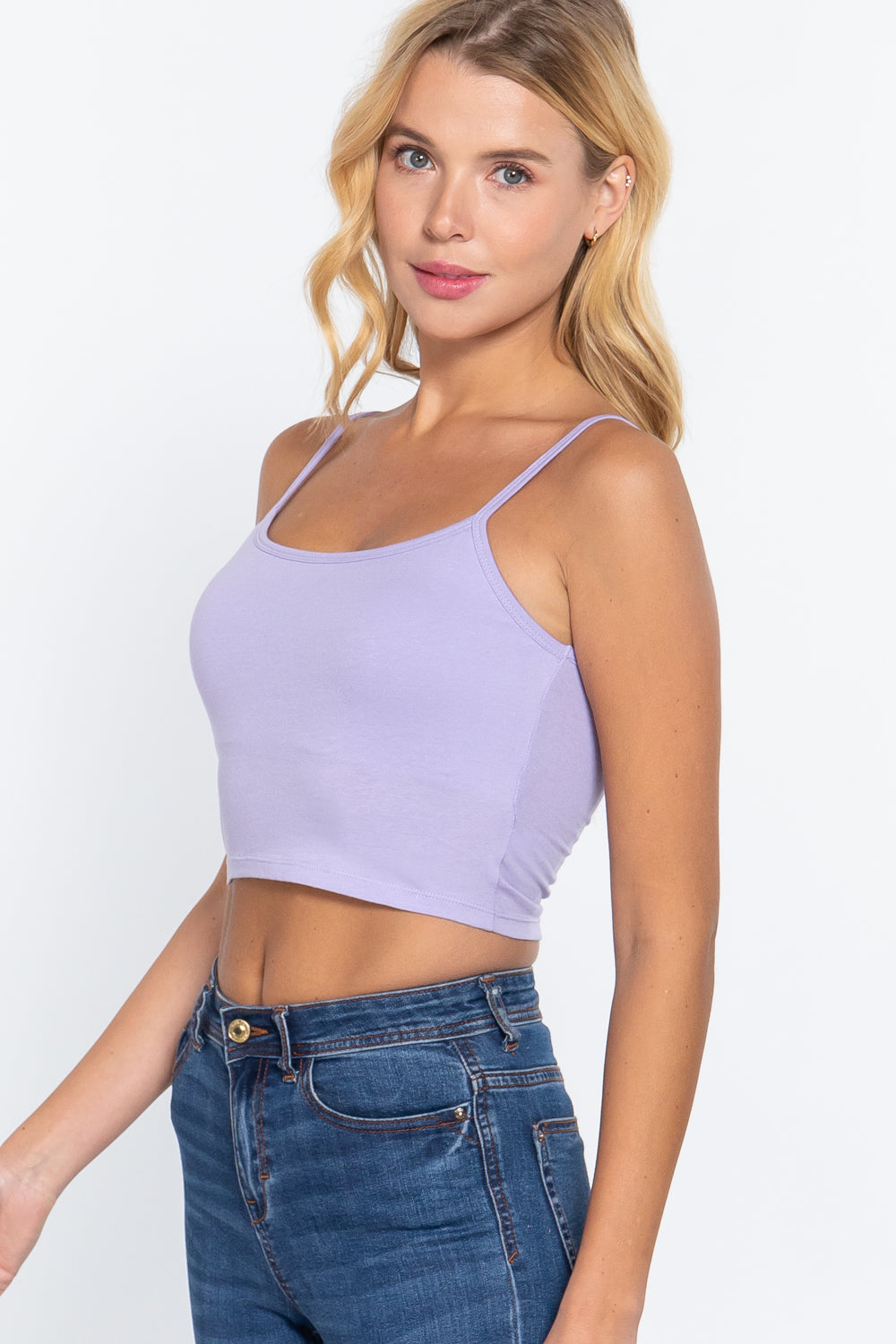 Women's Round Neck Removable Bra Cup Cotton Crop Top Cami Tank Adjustable Straps