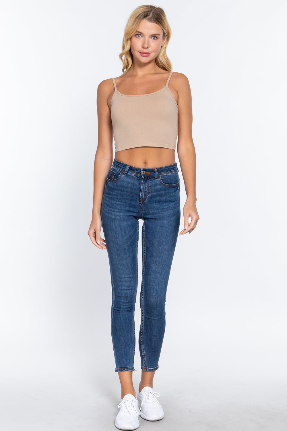 Women's Round Neck Removable Bra Cup Cotton Crop Top Cami Tank Adjustable Straps