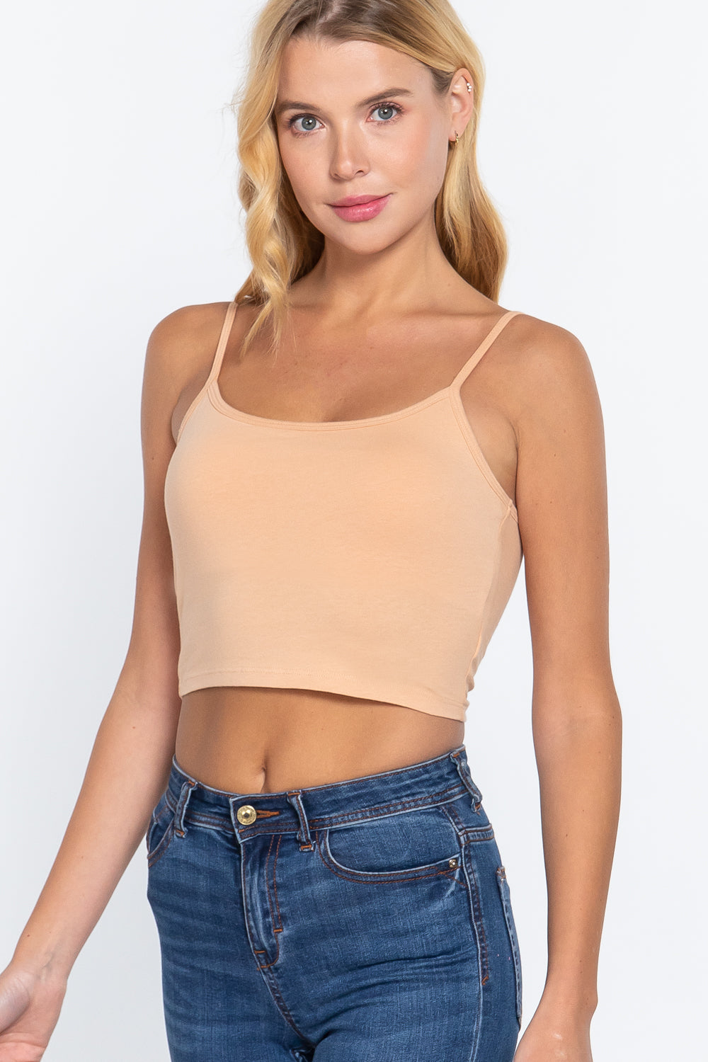 Women's Round Neck Removable Bra Cup Cotton Crop Top Cami Tank Adjustable Straps