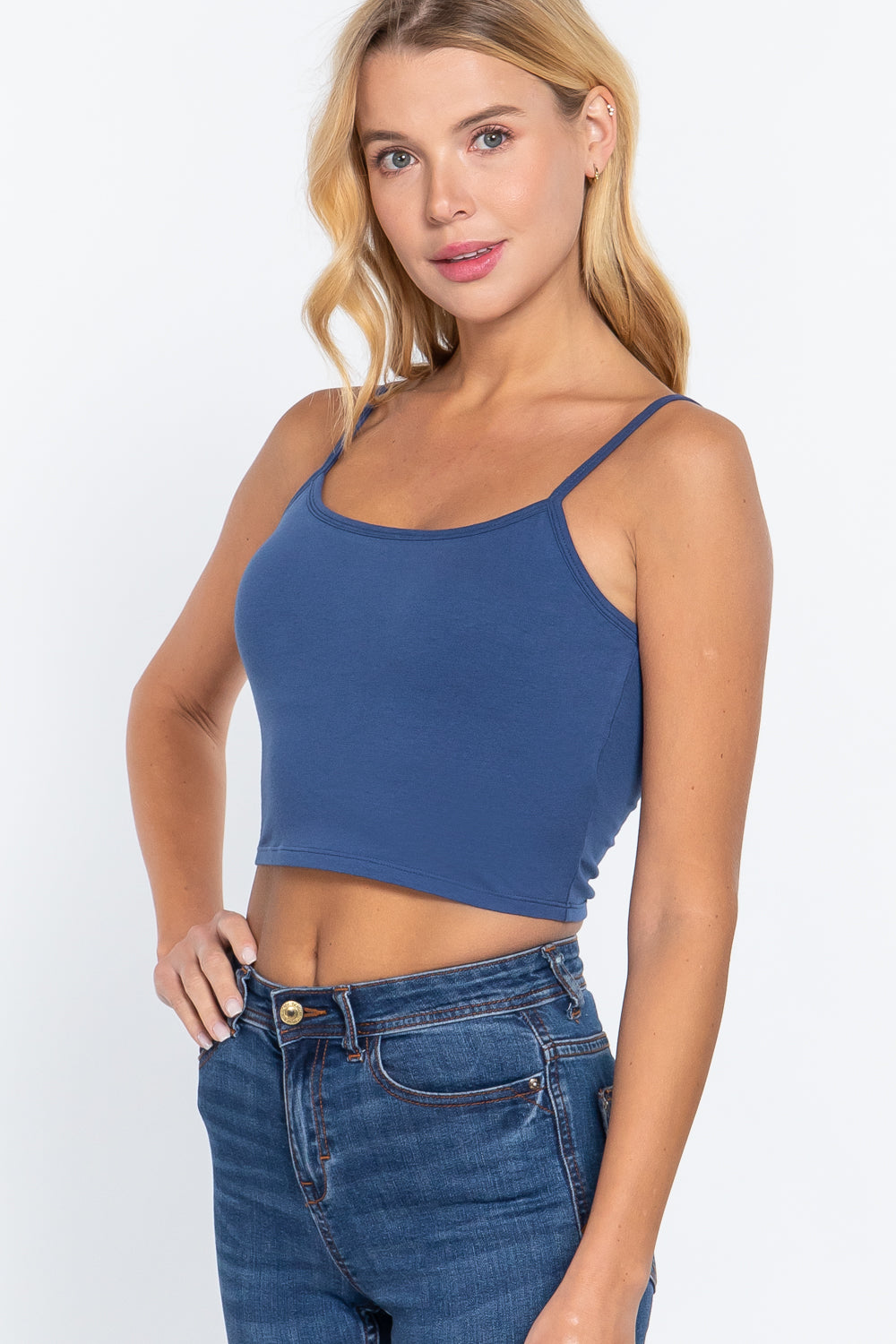 Women's Round Neck Removable Bra Cup Cotton Crop Top Cami Tank Adjustable Straps