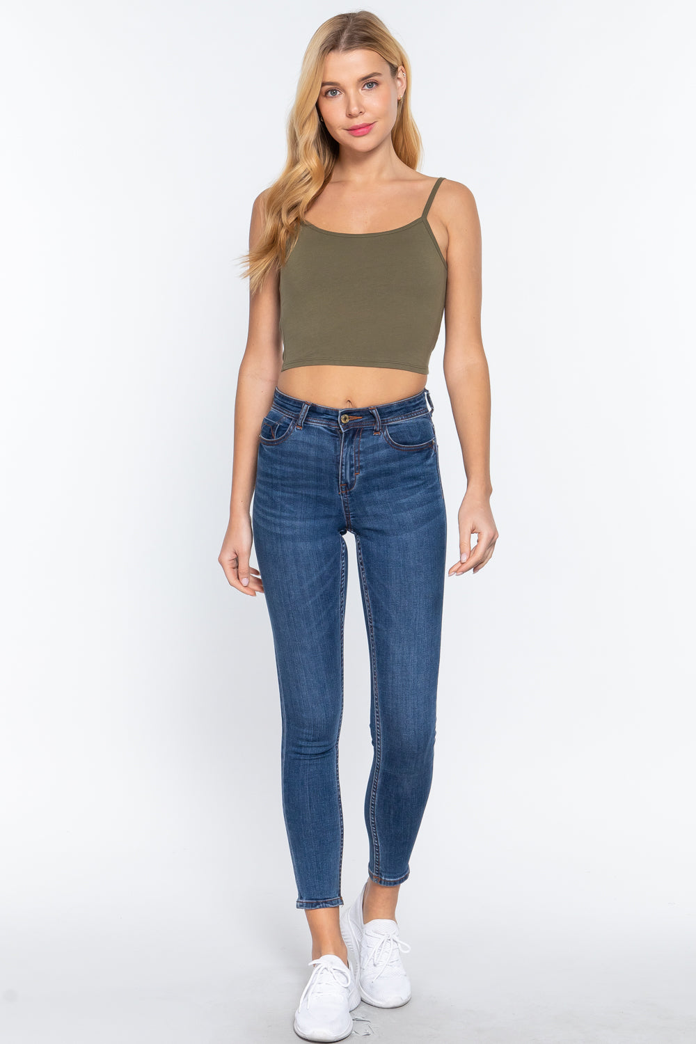 Women's Round Neck Removable Bra Cup Cotton Crop Top Cami Tank Adjustable Straps