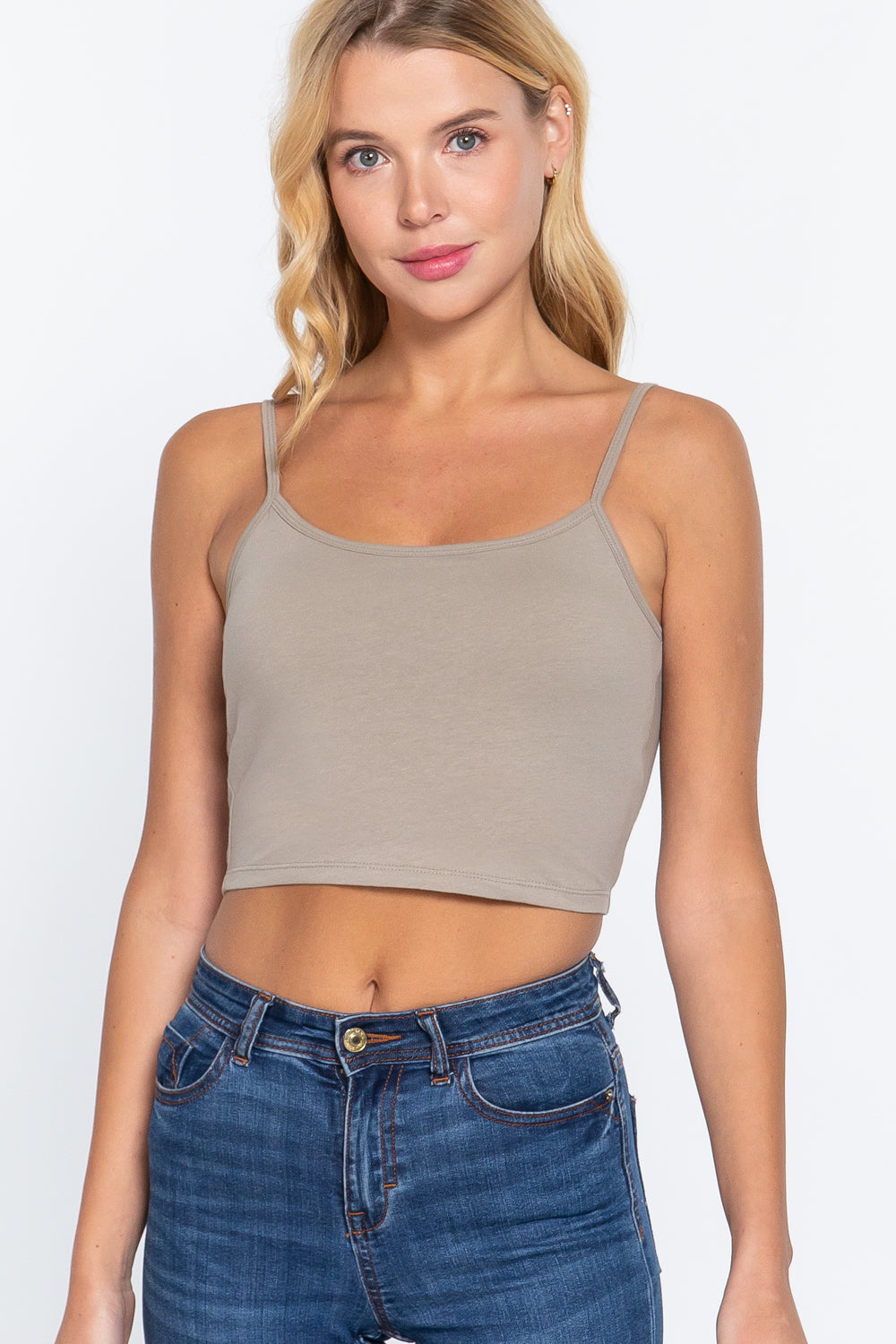 Women's Round Neck Removable Bra Cup Cotton Crop Top Cami Tank Adjustable Straps