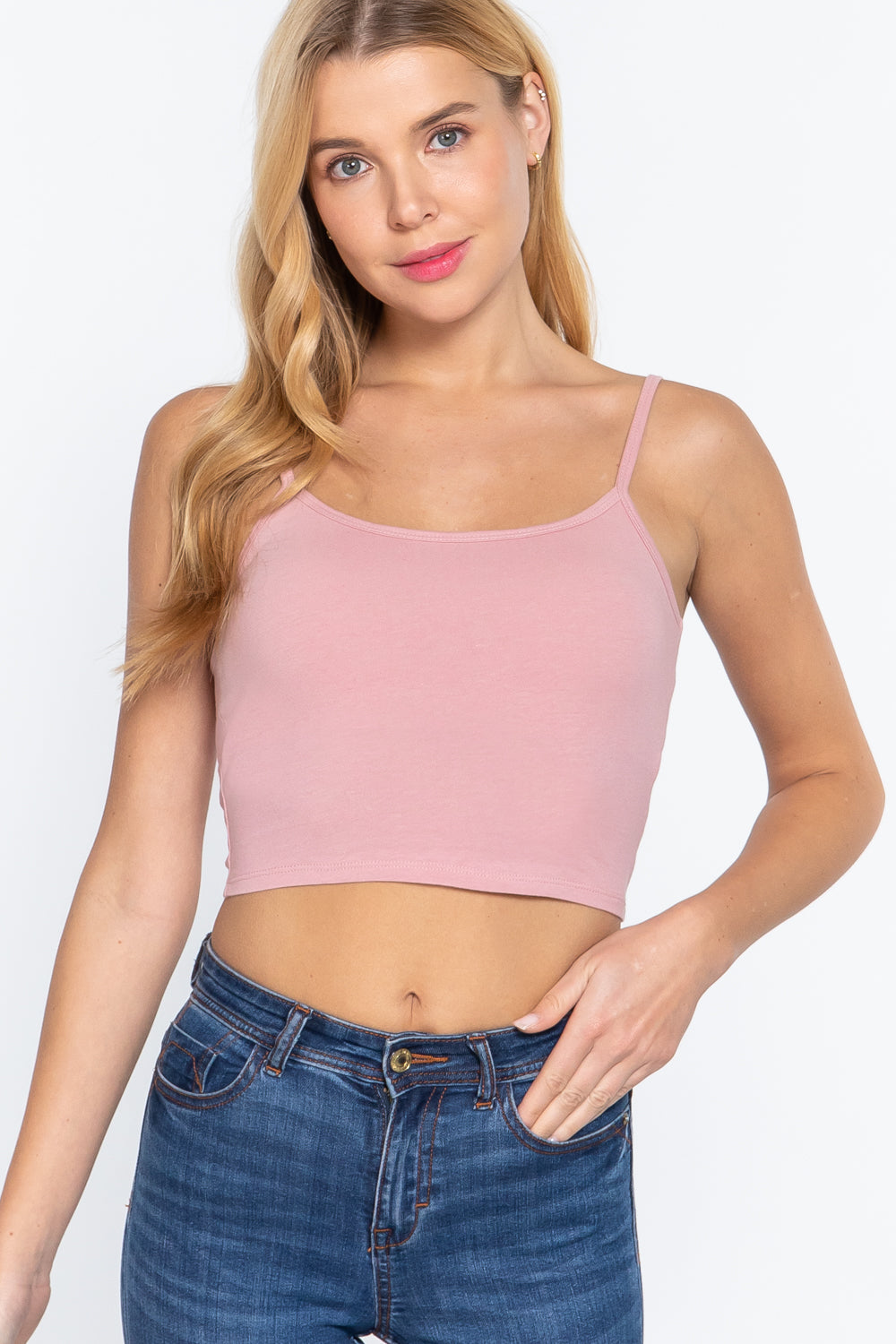 Women's Round Neck Removable Bra Cup Cotton Crop Top Cami Tank Adjustable Straps