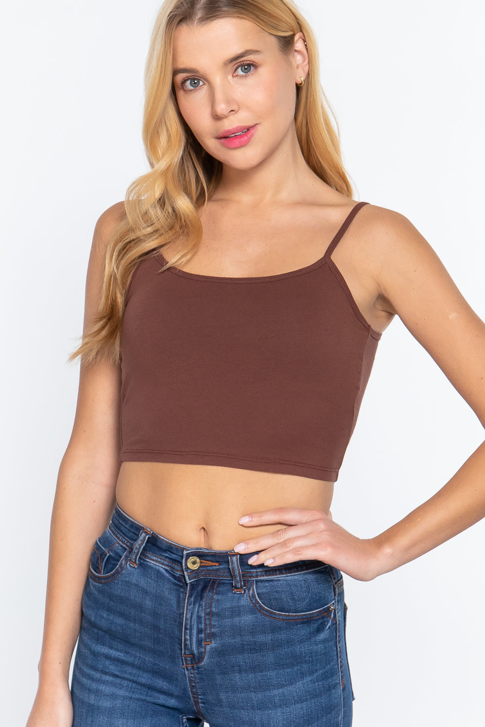 Women's Round Neck Removable Bra Cup Cotton Crop Top Cami Tank Adjustable Straps