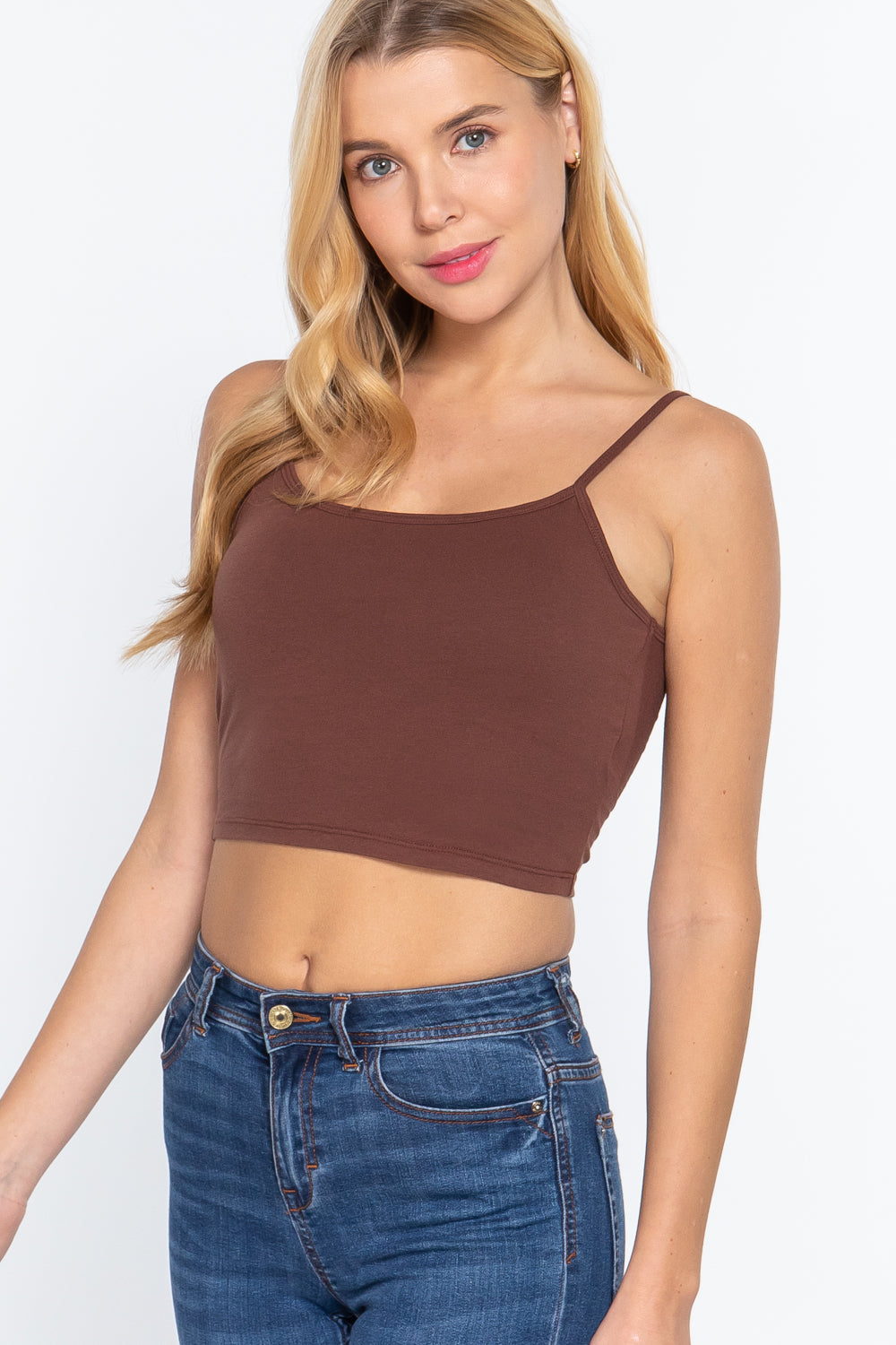 Women's Round Neck Removable Bra Cup Cotton Crop Top Cami Tank Adjustable Straps