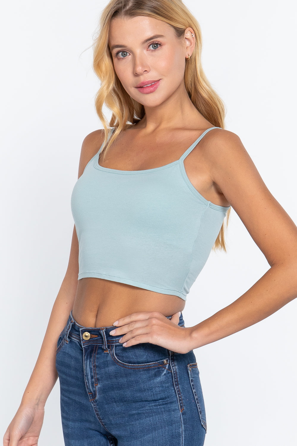 Women's Round Neck Removable Bra Cup Cotton Crop Top Cami Tank Adjustable Straps