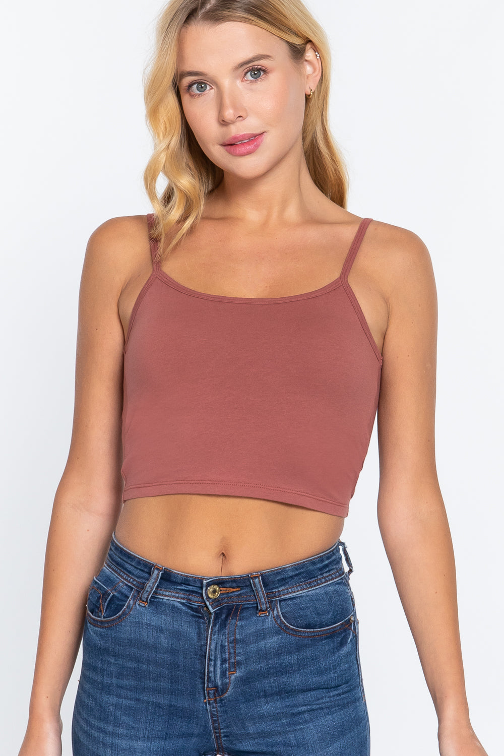 Women's Round Neck Removable Bra Cup Cotton Crop Top Cami Tank Adjustable Straps