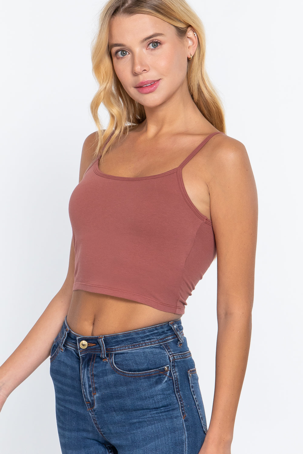 Women's Round Neck Removable Bra Cup Cotton Crop Top Cami Tank Adjustable Straps
