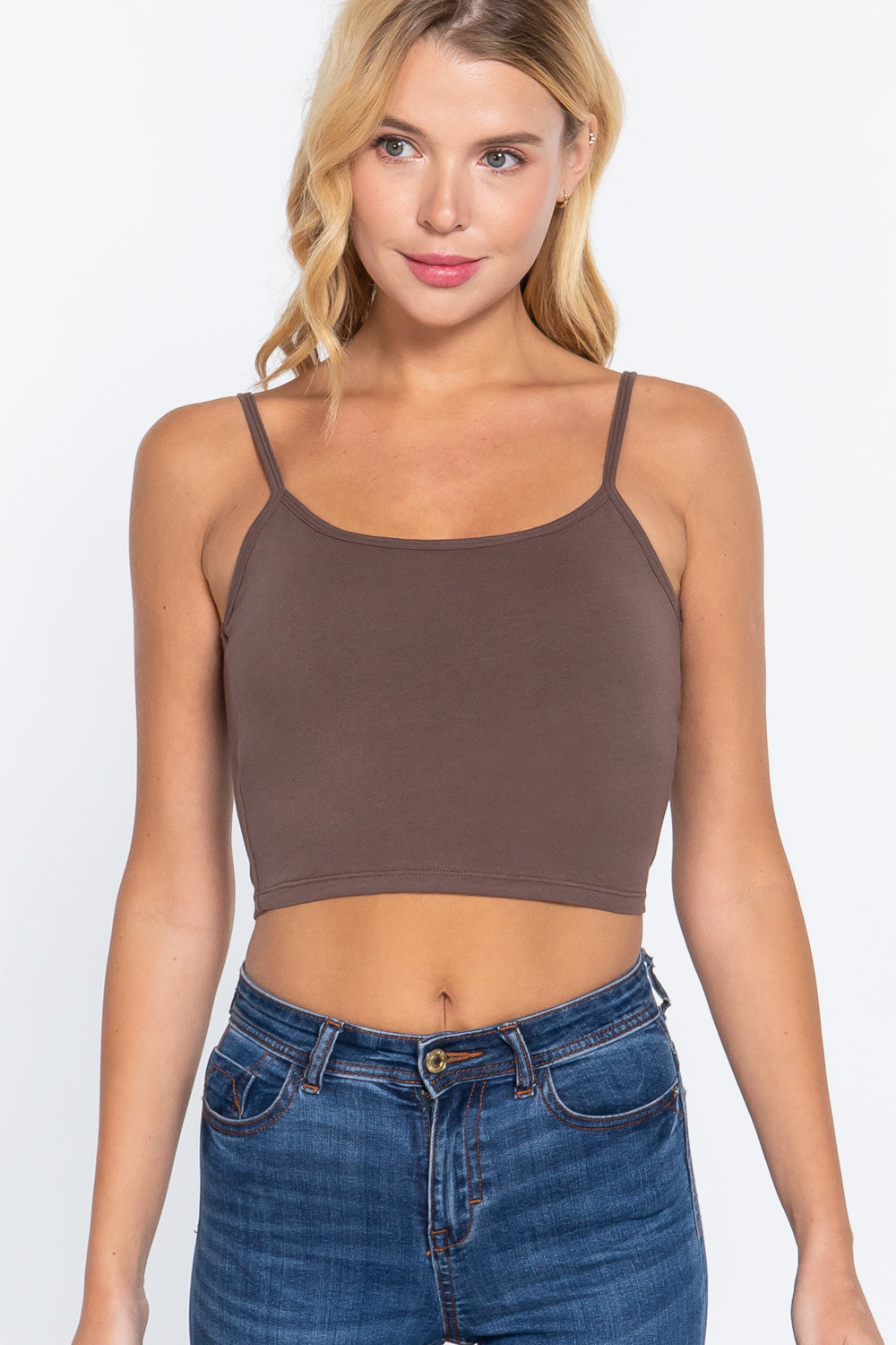 Women's Round Neck Removable Bra Cup Cotton Crop Top Cami Tank Adjustable Straps