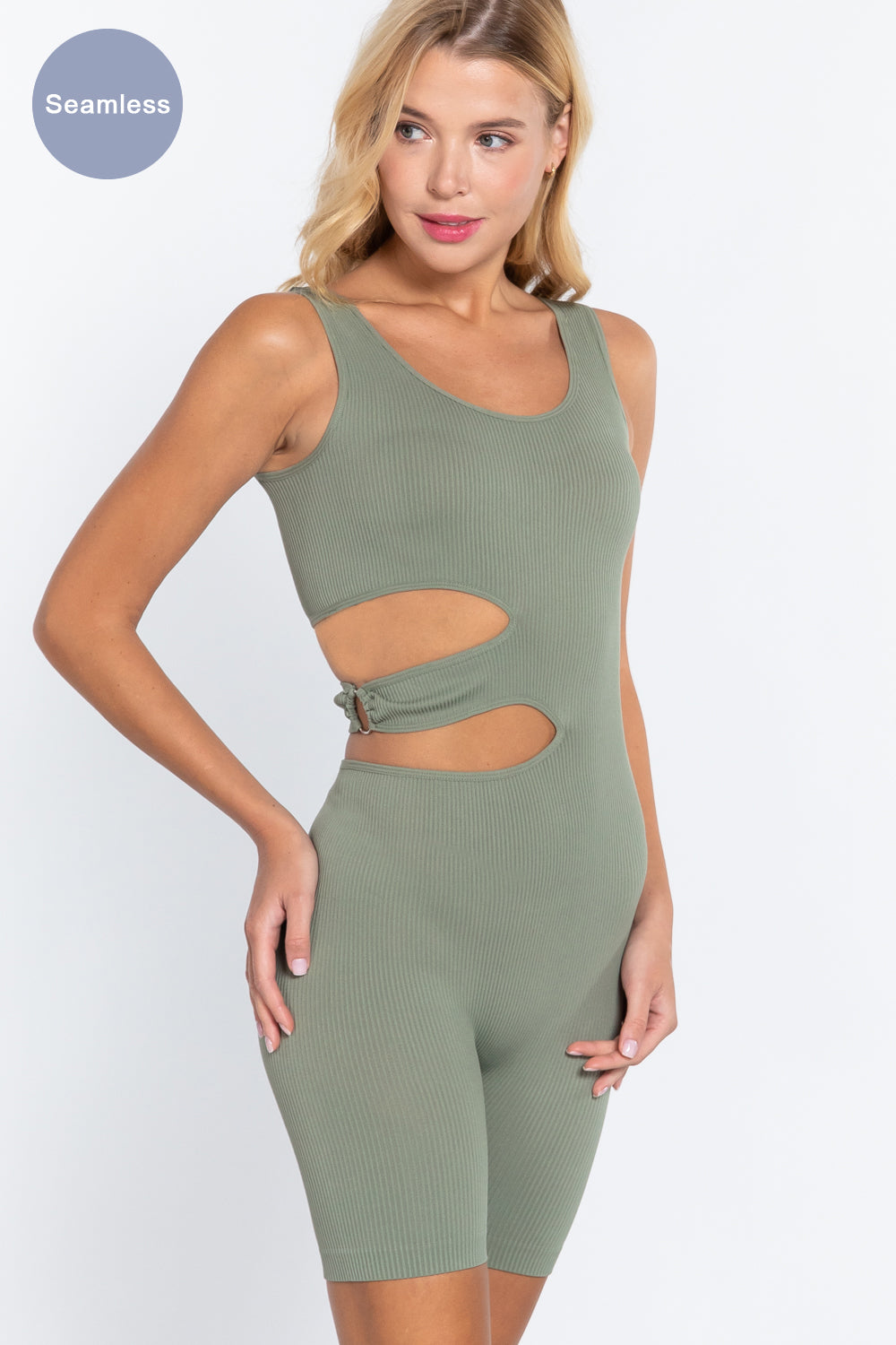 Women's Scoop Neck Seamless Romper Suave Cut-out Stretch Sleeveless Bodysuit