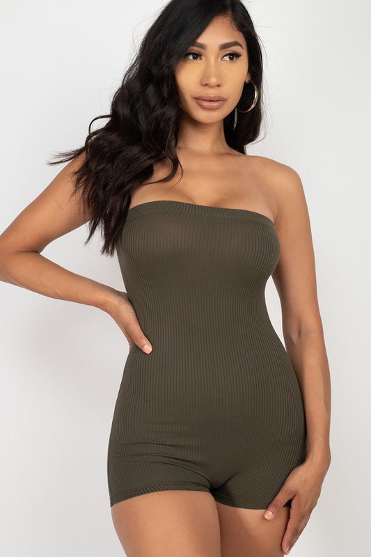 Women's Romper Fitted Tube Top Strapless Casual Party Stretch Ribbed Bodycon