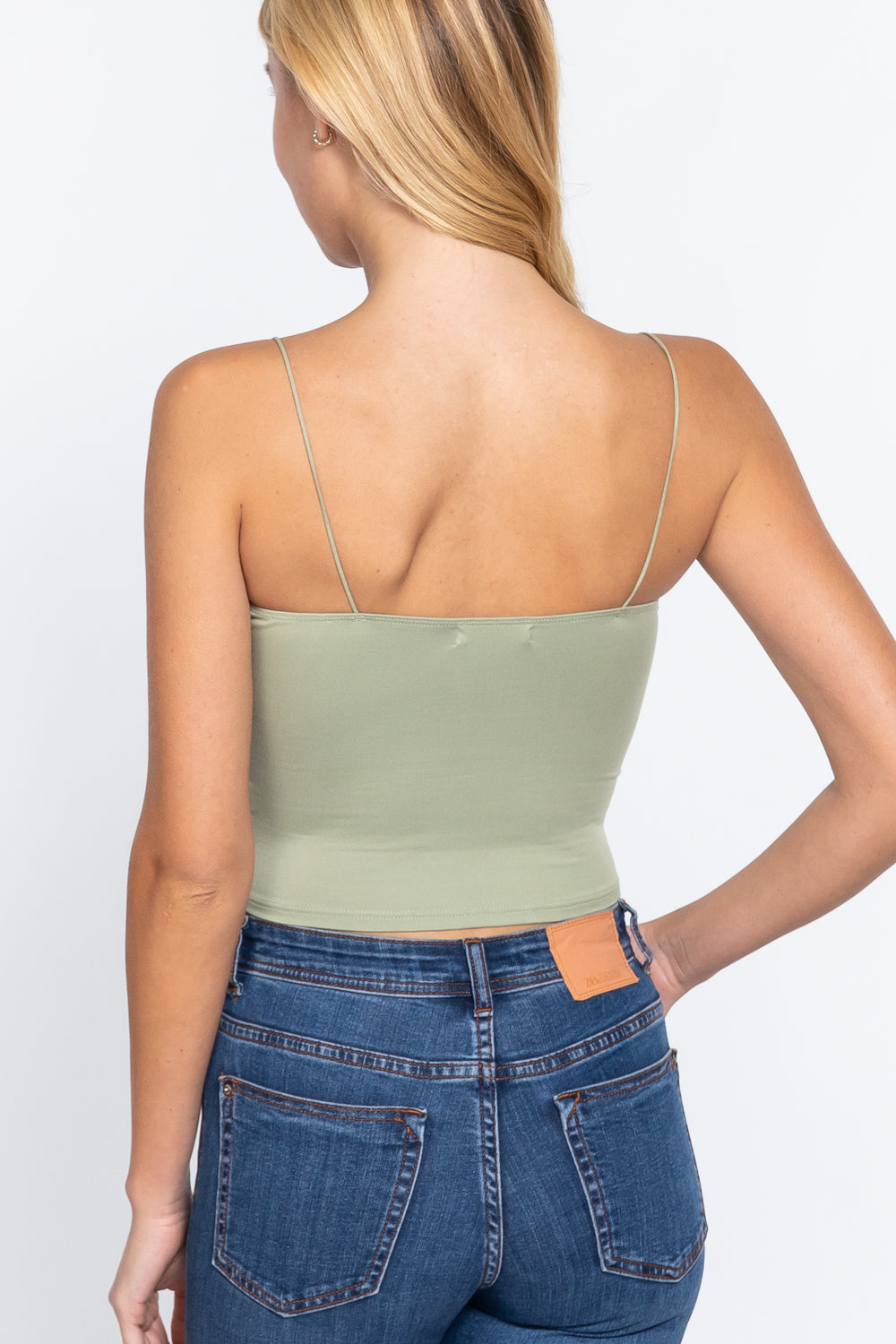 Women's Elastic Spaghetti Strap Crop Top Lined Soft Stretch Knit Cami Tank