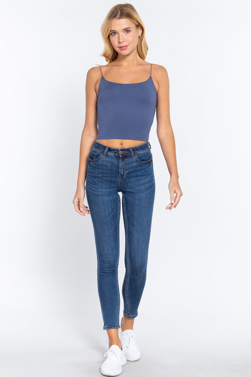 Women's Elastic Spaghetti Strap Crop Top Lined Soft Stretch Knit Cami Tank