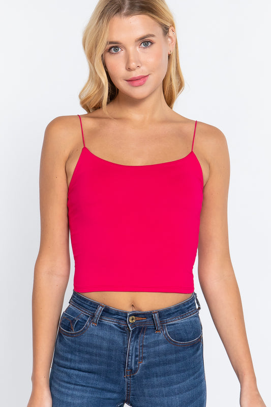 Women's Elastic Spaghetti Strap Crop Top Lined Soft Stretch Knit Cami Tank