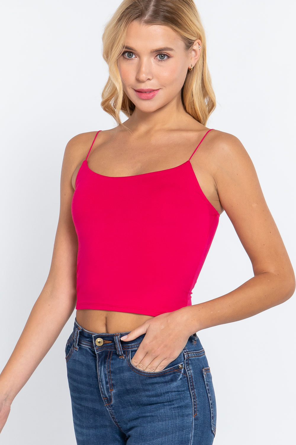 Women's Elastic Spaghetti Strap Crop Top Lined Soft Stretch Knit Cami Tank