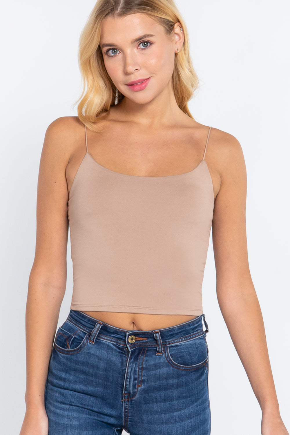Women's Elastic Spaghetti Strap Crop Top Lined Soft Stretch Knit Cami Tank