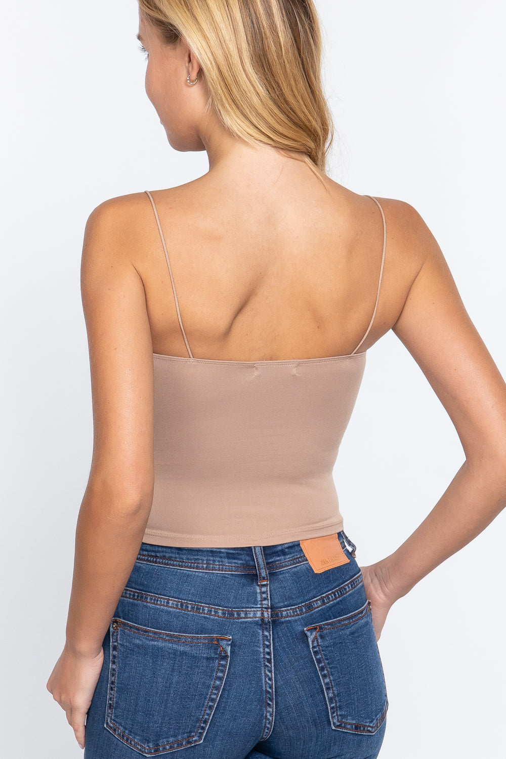 Women's Elastic Spaghetti Strap Crop Top Lined Soft Stretch Knit Cami Tank