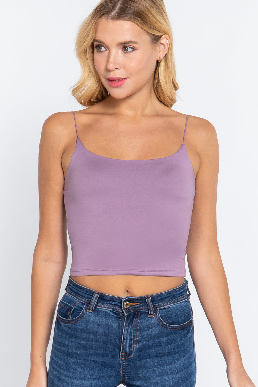 Women's Elastic Spaghetti Strap Crop Top Lined Soft Stretch Knit Cami Tank