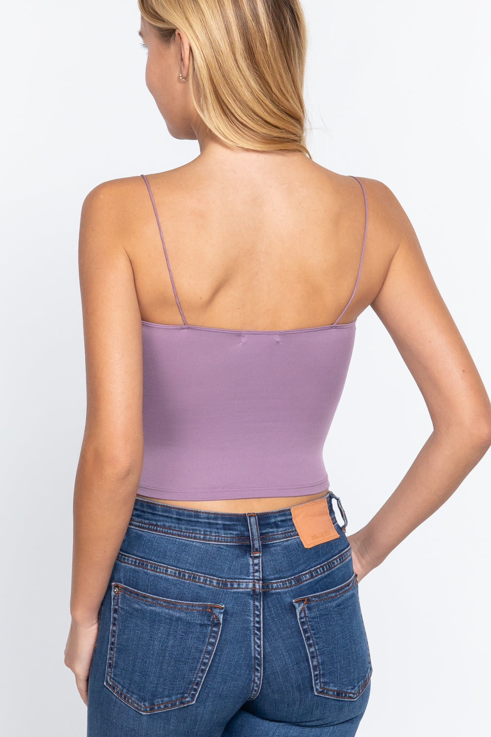 Women's Elastic Spaghetti Strap Crop Top Lined Soft Stretch Knit Cami Tank