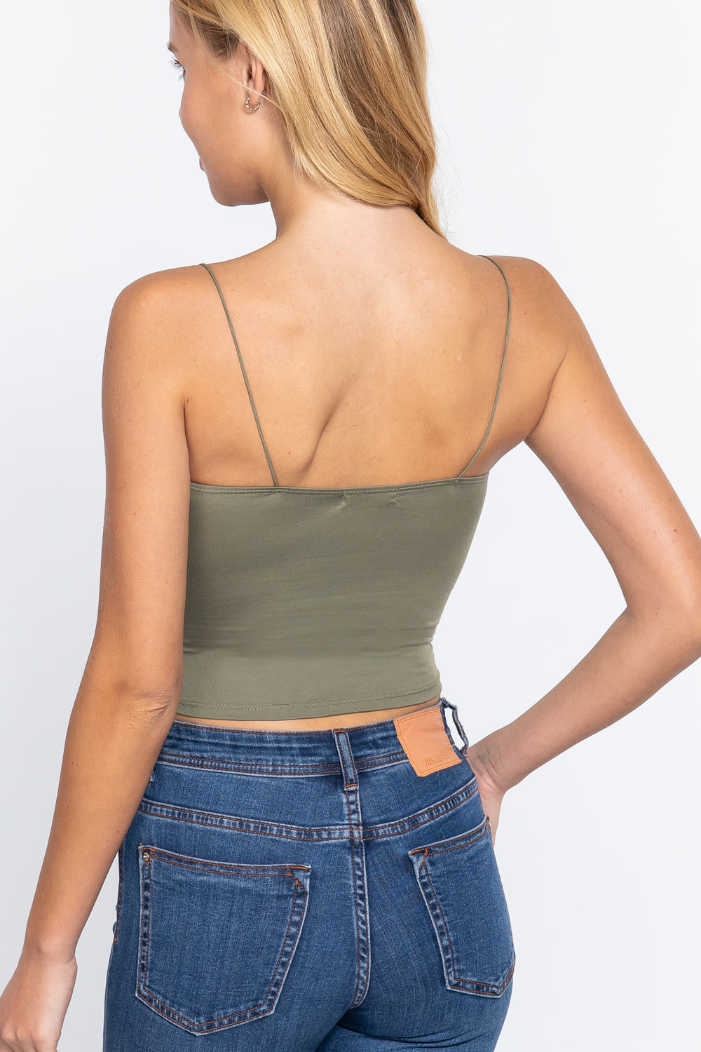 Women's Elastic Spaghetti Strap Crop Top Lined Soft Stretch Knit Cami Tank