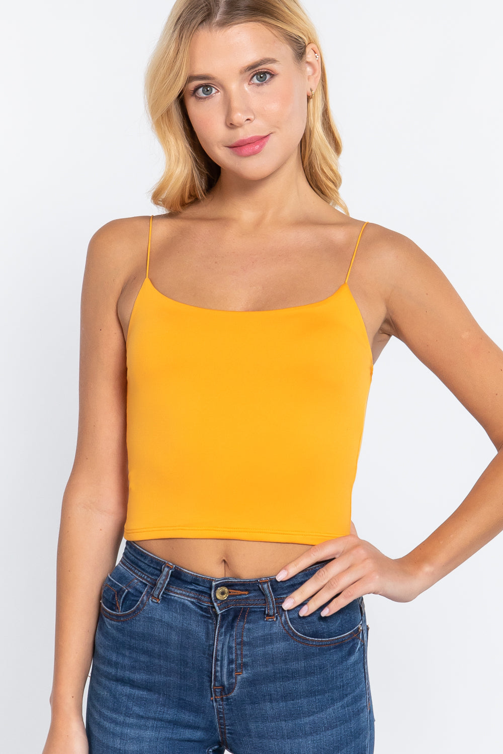 Women's Elastic Spaghetti Strap Crop Top Lined Soft Stretch Knit Cami Tank