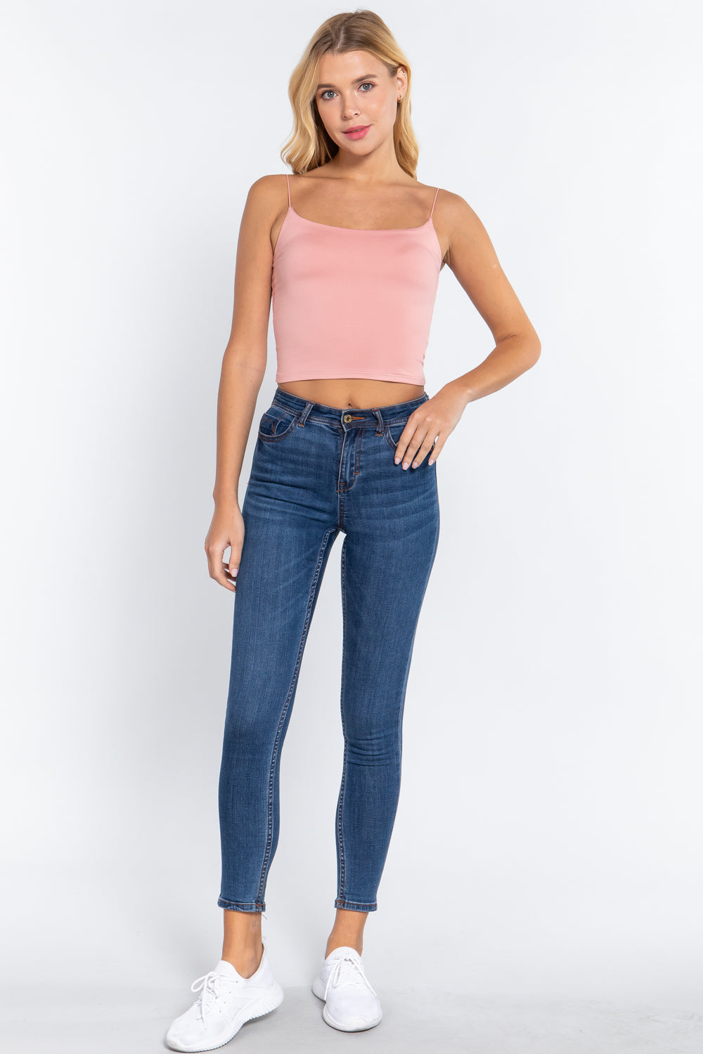 Women's Elastic Spaghetti Strap Crop Top Lined Soft Stretch Knit Cami Tank