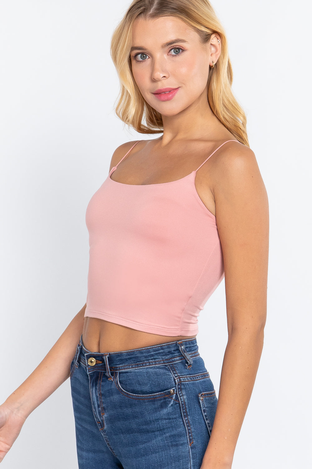 Women's Elastic Spaghetti Strap Crop Top Lined Soft Stretch Knit Cami Tank