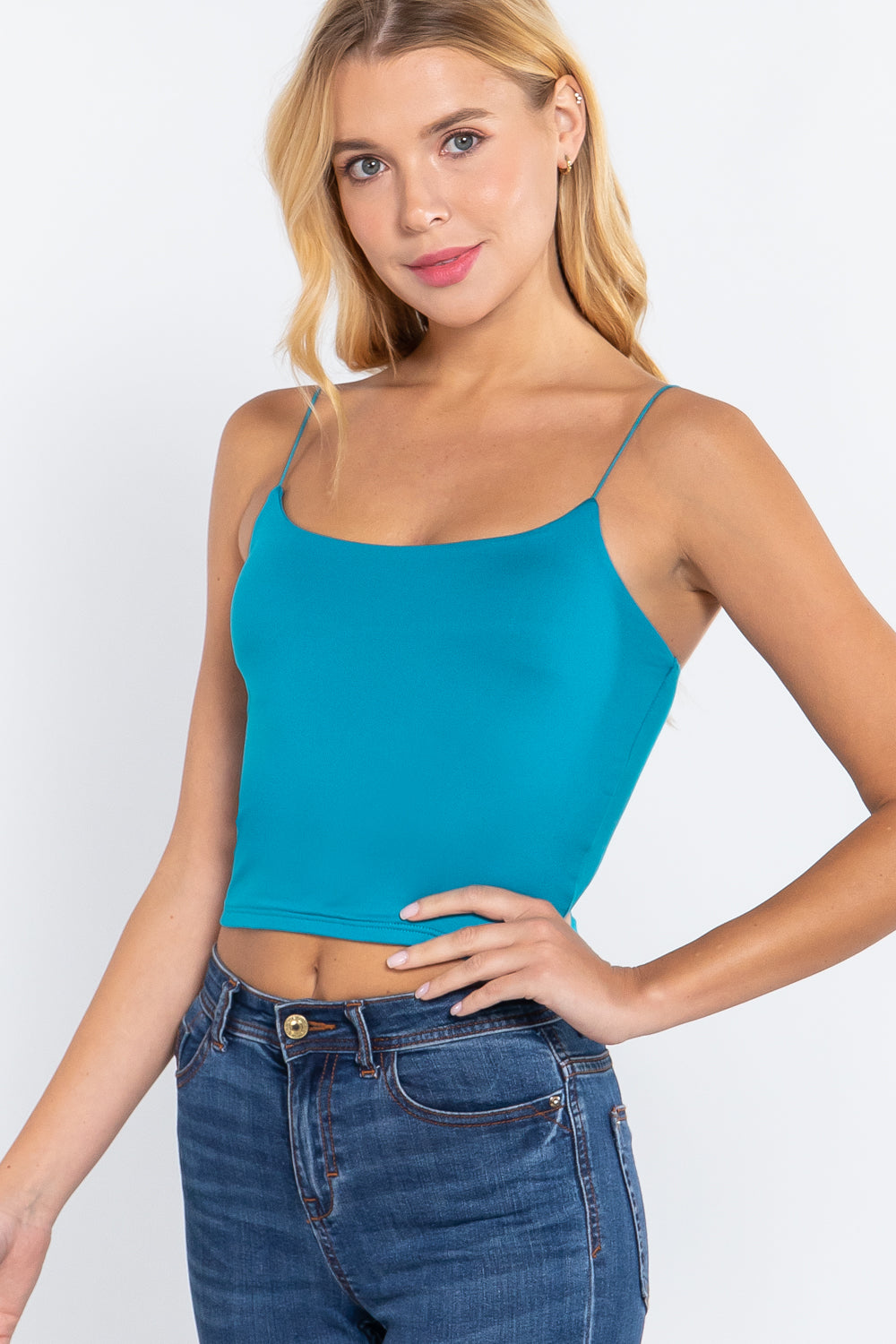 Women's Elastic Spaghetti Strap Crop Top Lined Soft Stretch Knit Cami Tank