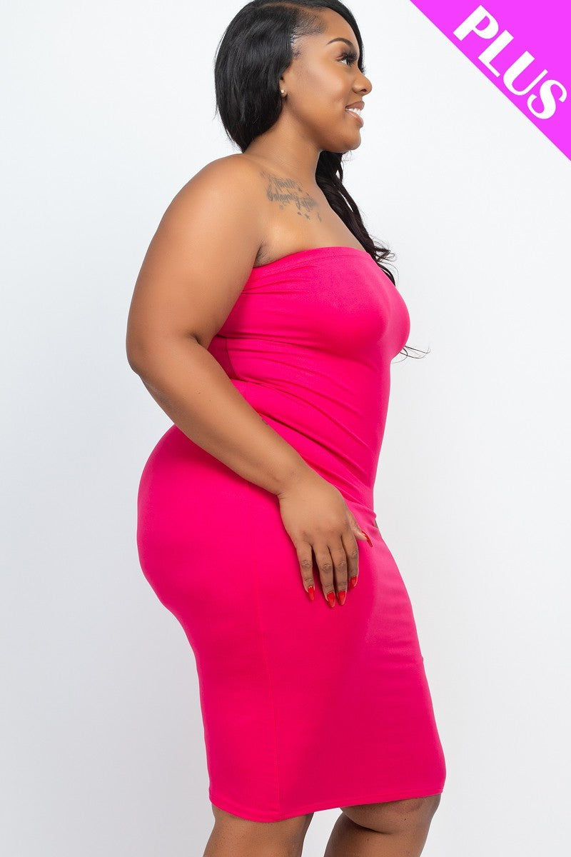 Women Plus Tube Bodycon Club Sleeveless Soft Stretchy Midi Dress (1X,2X,3X)