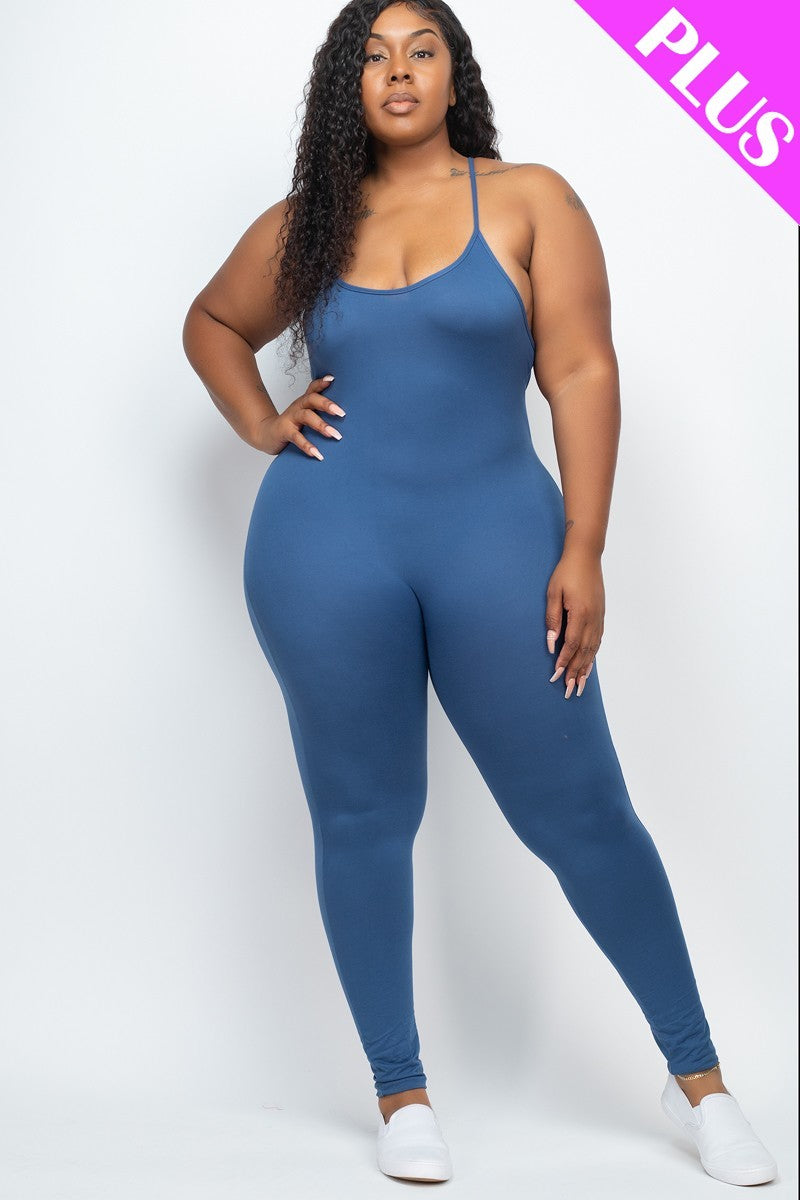 Women Plus Scoop Neck Bodycon Cami Jumpsuit Sleeveless Yoga Lounge (1X,2X,3X)