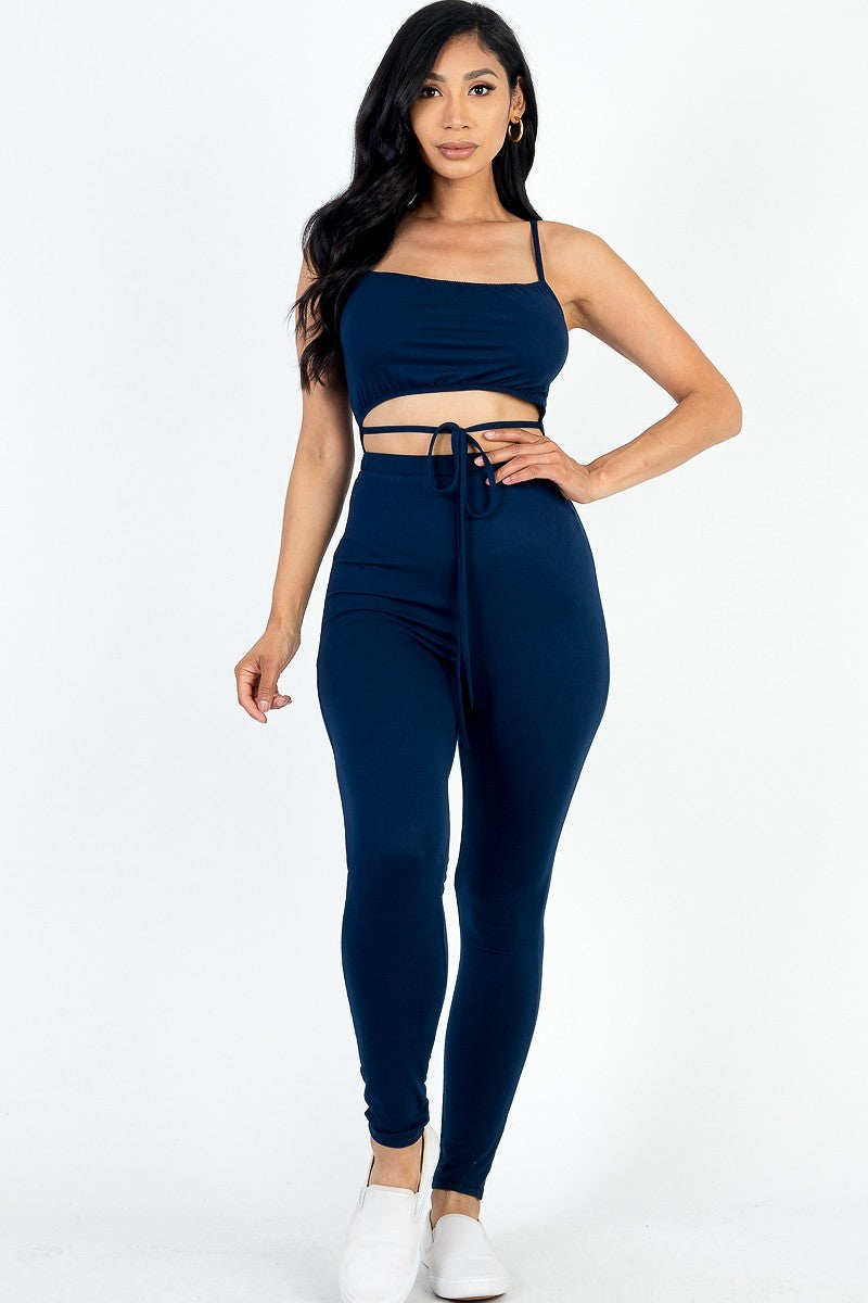 Women's Bodycon Jumpsuit Sleeveless Tie Cut-out Stretch Comfy Workout Lounge