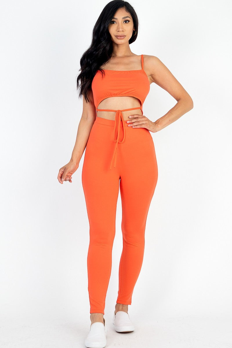 Women's Bodycon Jumpsuit Sleeveless Tie Cut-out Stretch Comfy Workout Lounge