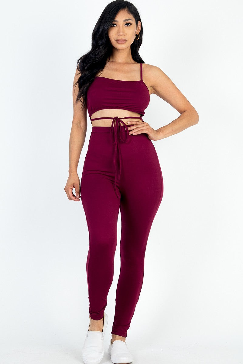 Women's Bodycon Jumpsuit Sleeveless Tie Cut-out Stretch Comfy Workout Lounge