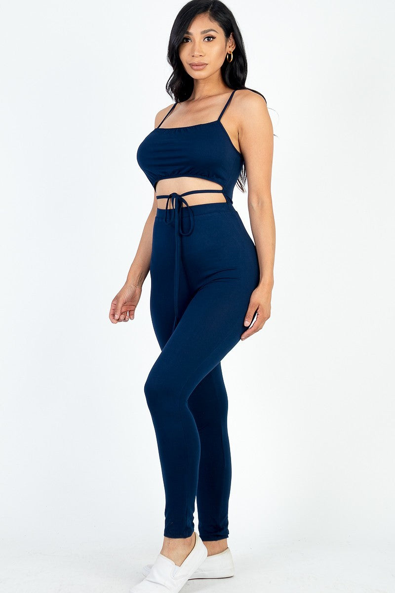 Women's Bodycon Jumpsuit Sleeveless Tie Cut-out Stretch Comfy Workout Lounge