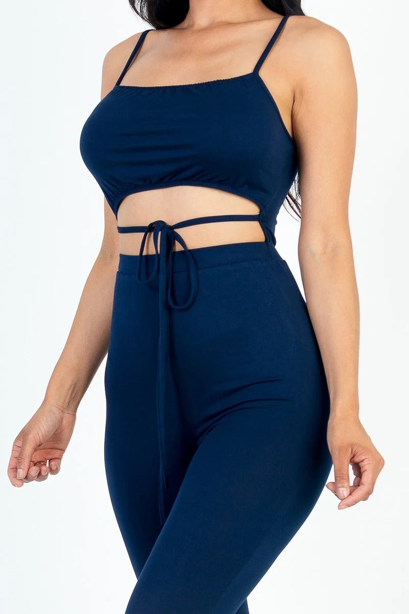 Women's Bodycon Jumpsuit Sleeveless Tie Cut-out Stretch Comfy Workout Lounge