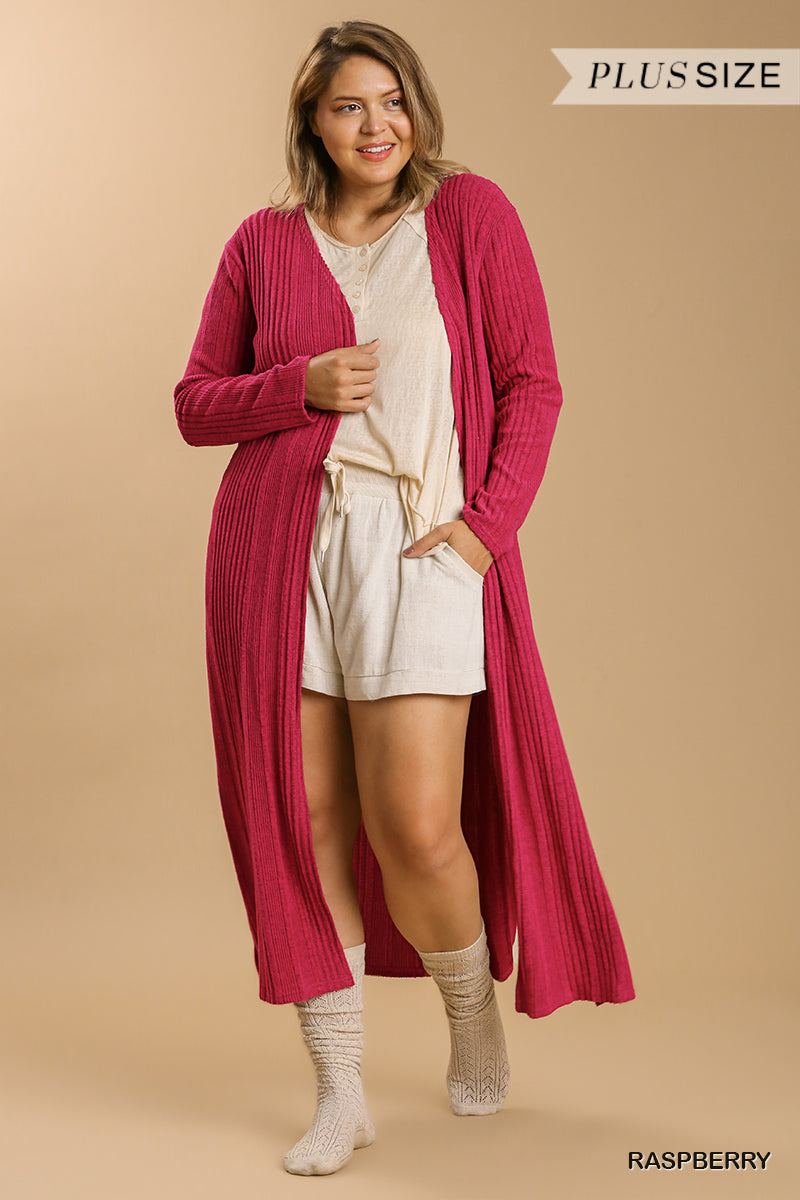 Women's Plus Size Long Cardigan Long Sleeve Open Front Maxi Length Sweater Coat