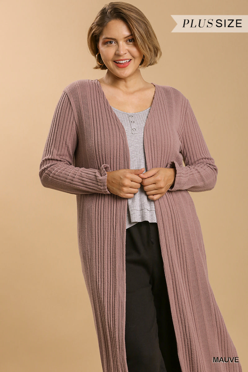 Women's Plus Size Long Cardigan Long Sleeve Open Front Maxi Length Sweater Coat