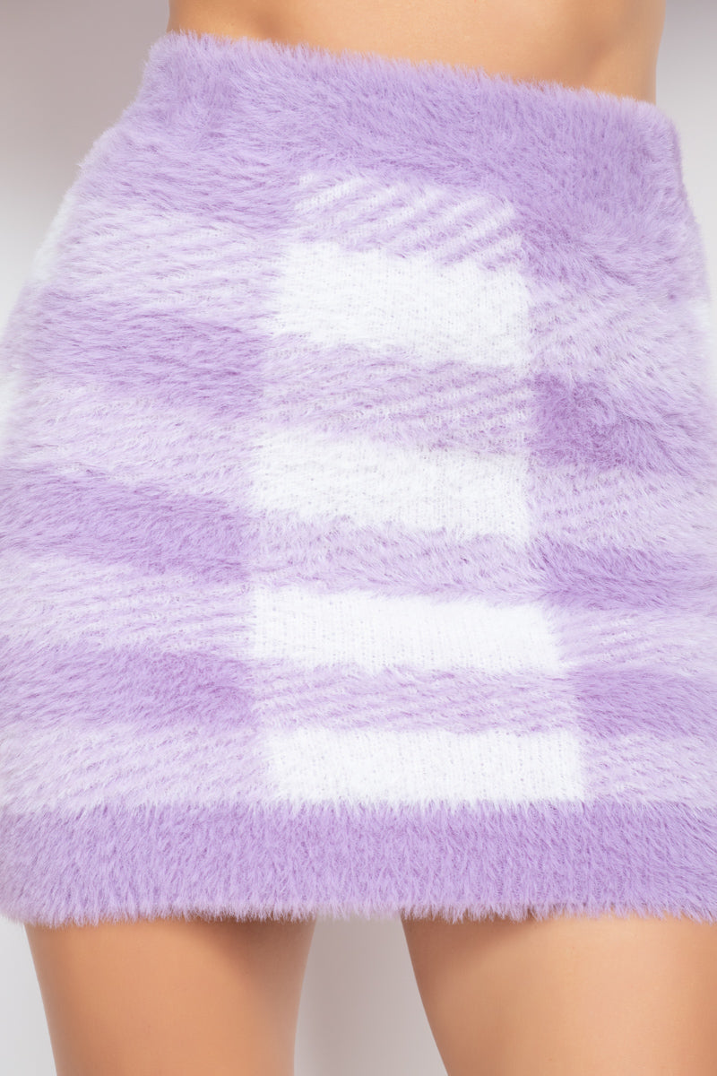 Women's Plaid High-rise Waist Fuzzy Mini Skirt - Dusty Lavender