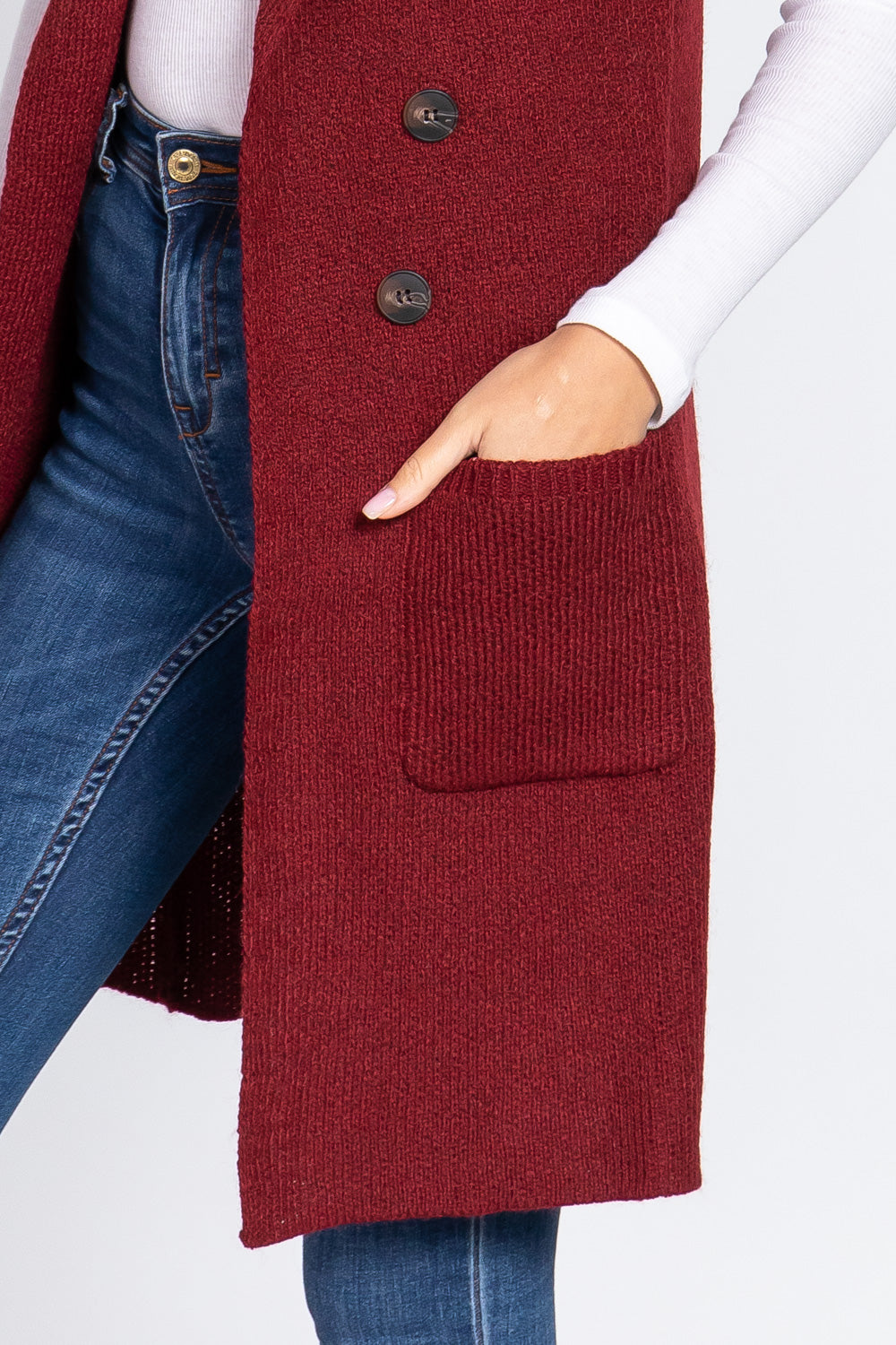 Women's Sleeveless Long Sweater Vest Notched Collar With Side Pocket