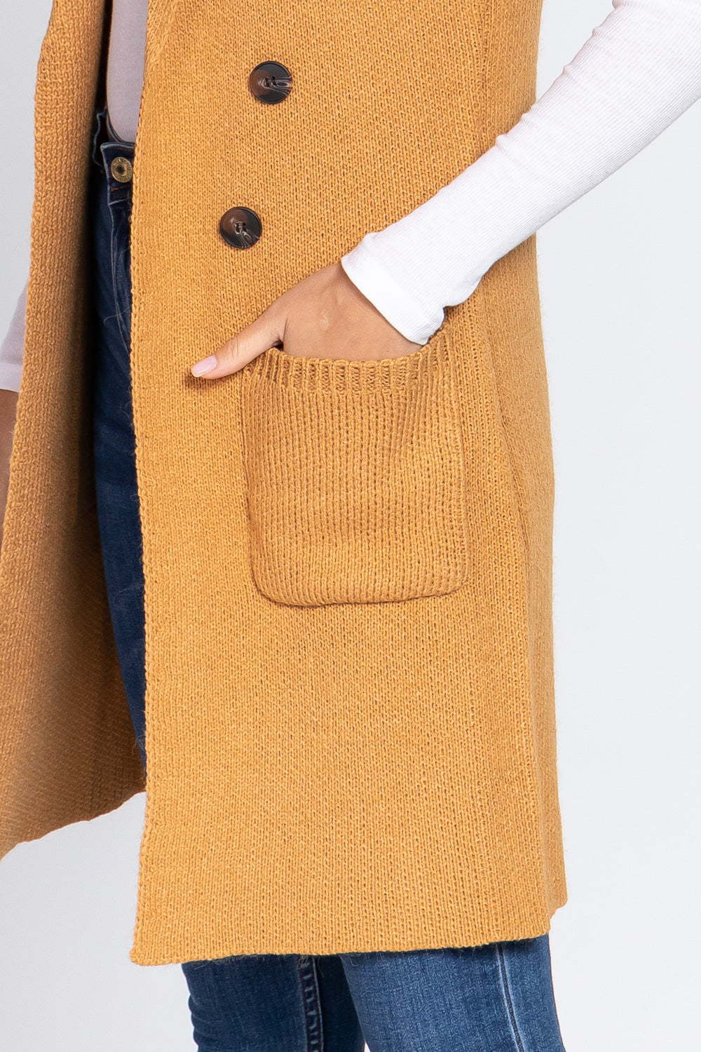 Women's Sleeveless Long Sweater Vest Notched Collar With Side Pocket