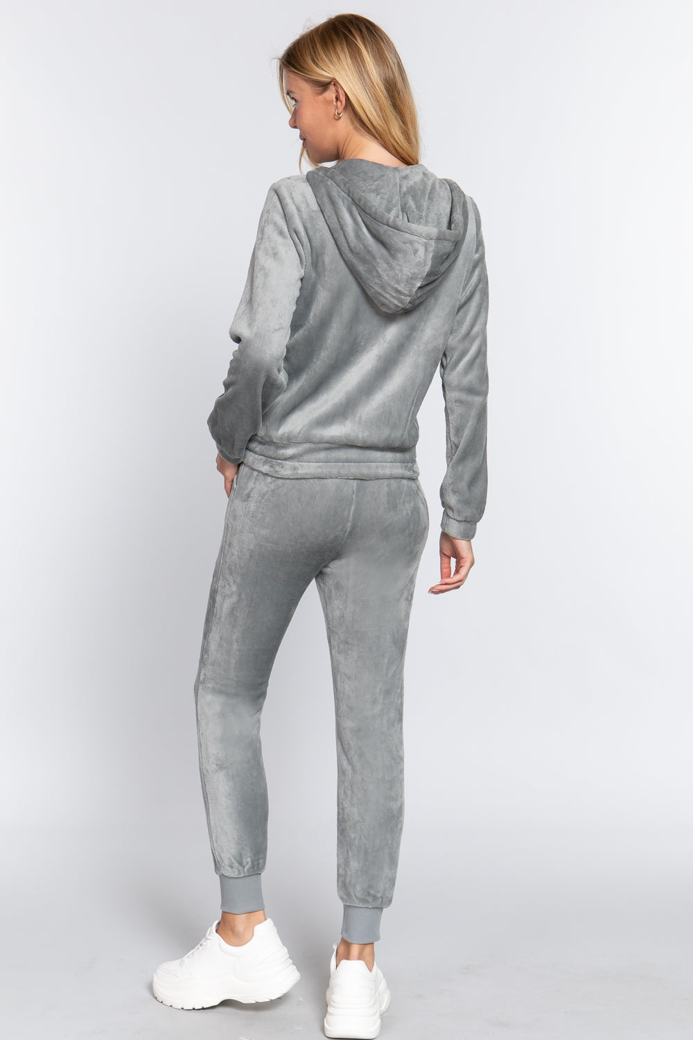 Women's Faux Fur Full Zip Hoodie Jacket & Jogger Pants Sweatpants Set Loungewear