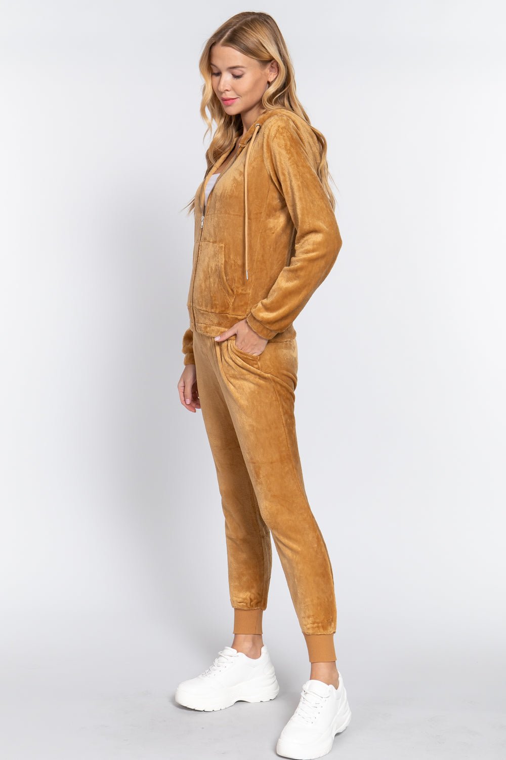 Women's Faux Fur Full Zip Hoodie Jacket & Jogger Pants Sweatpants Set Loungewear
