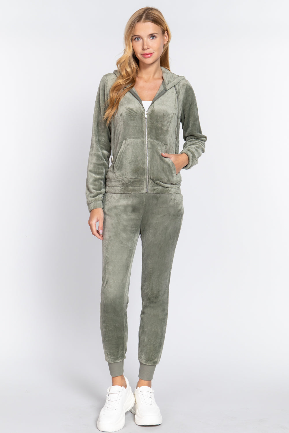 Women's Faux Fur Full Zip Hoodie Jacket & Jogger Pants Sweatpants Set Loungewear