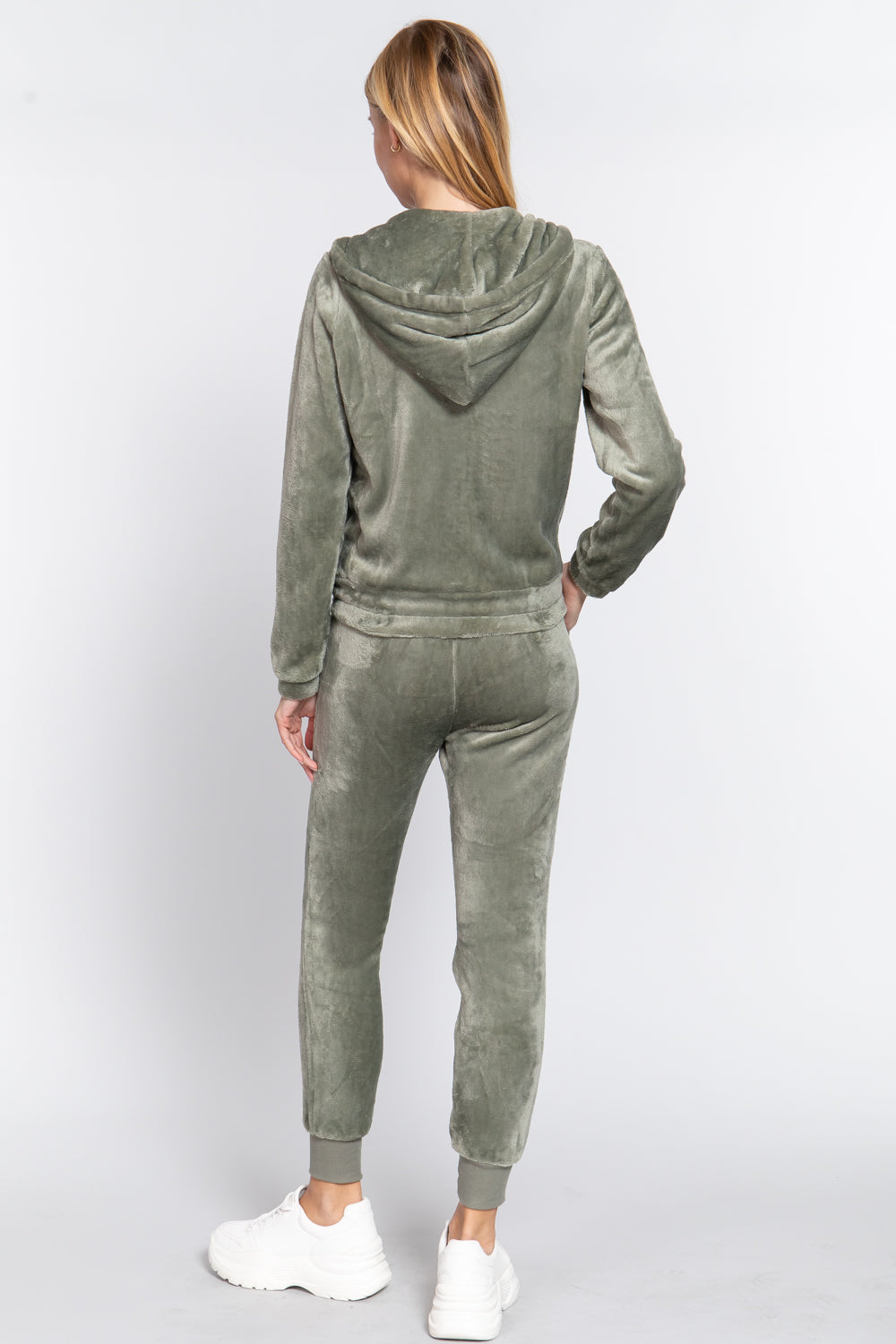 Women's Faux Fur Full Zip Hoodie Jacket & Jogger Pants Sweatpants Set Loungewear