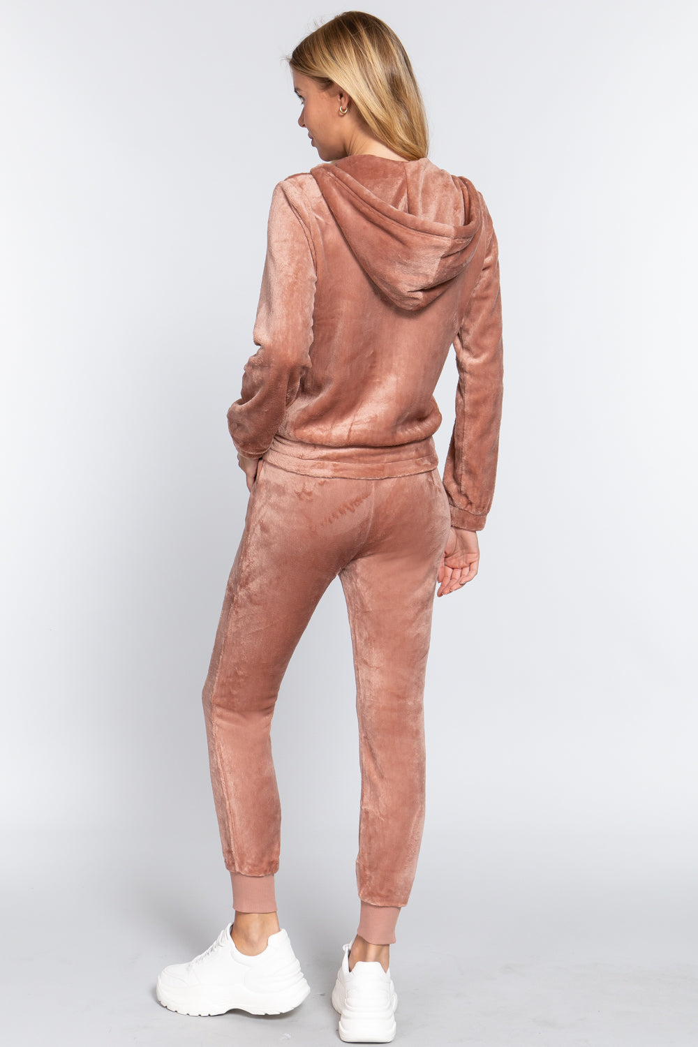 Women's Faux Fur Full Zip Hoodie Jacket & Jogger Pants Sweatpants Set Loungewear