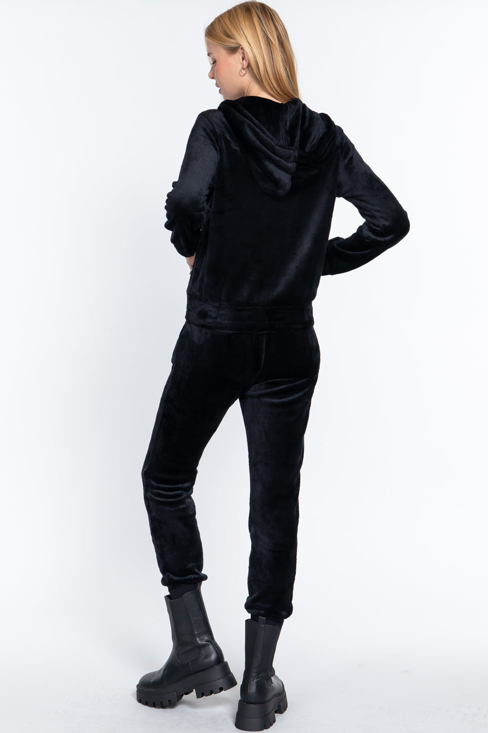 Women's Faux Fur Full Zip Hoodie Jacket & Jogger Pants Sweatpants Set Loungewear