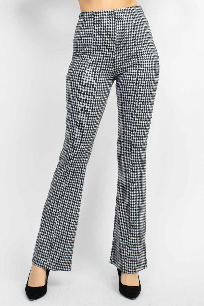 Women's Flare Leg Pants Plaid Bell Bottom Houndstooth High Waist Casual Lounge